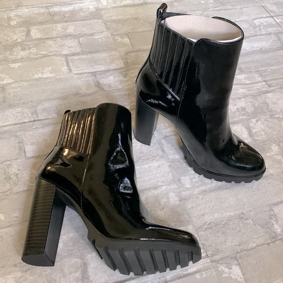 Black Patent Leather Lug Sole Boots - Picture 6 of 8